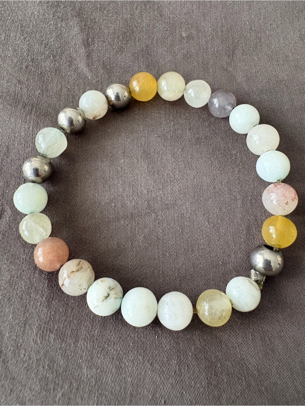 Hand Crafted Pastel Multicolor Stone & Metallic Accent Stretch Bracelet